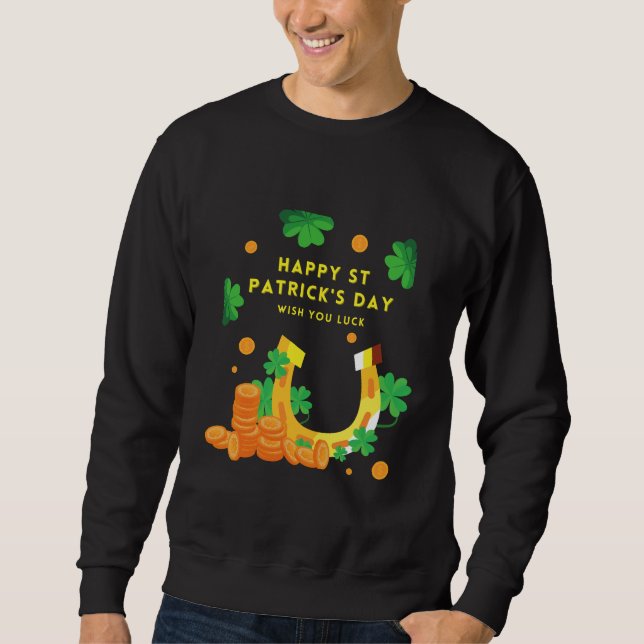 Lycklig St. Patricks Day - Lucky Irish Shamrock Lång Ärmad Tröja (Framsida)