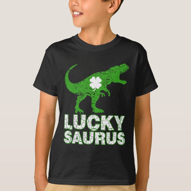 Lycklig St Patricks Day Luckysaurus Dinosaur Shamr T Shirt (Framsida)