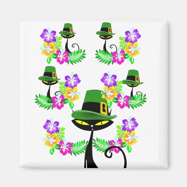 Lycklig St. Patrick's Day Magnets Cat Blommigt Magnet (Framsidan)
