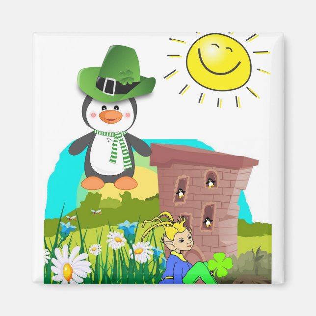 Lycklig St. Patrick's Day Magnets Penguin Magnet (Framsidan)