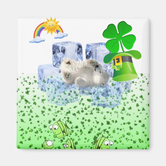 Lycklig St. Patrick's Day Magnets Polar Bear Magnet (Framsidan)