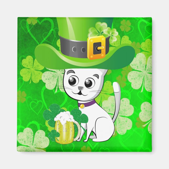 Lycklig St. Patrick's Day Magnets Shamrock Cat Bee Magnet (Framsidan)