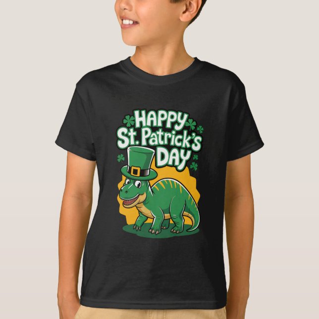 Lycklig St patrick's day med dino T Shirt (Framsida)