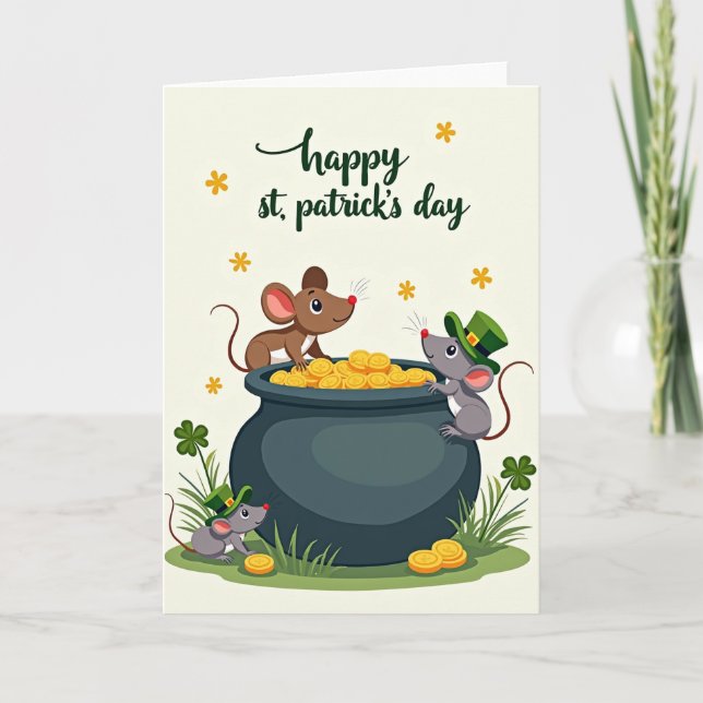Lycklig St Patricks Day Muskort Kort (Framsida)