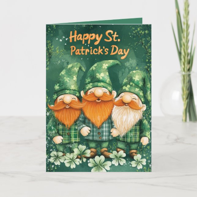 Lycklig St. Patrick's Day och tre leprechaun Kort (Framsida)