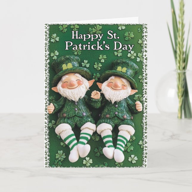 Lycklig St. Patrick's Day och två leprechaun Kort (Framsida)