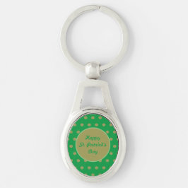 Lycklig St. Patrick's Day Oval Keychain (Grönt) Ovalt Silverfärgad Nyckelring