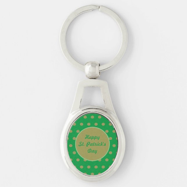 Lycklig St. Patrick's Day Oval Keychain (Grönt) Ovalt Silverfärgad Nyckelring (Framsidan)