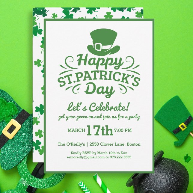 Lycklig St patricks day Party Leprechaun & Shamroc Inbjudningar (Skapare uppladdad)