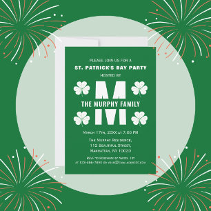 Lycklig St. Patrick's Day Party Monogram Family Na Inbjudningar