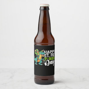 Lycklig St patrick's day Pat T Rex Dinosaur Ölflaska Etikett