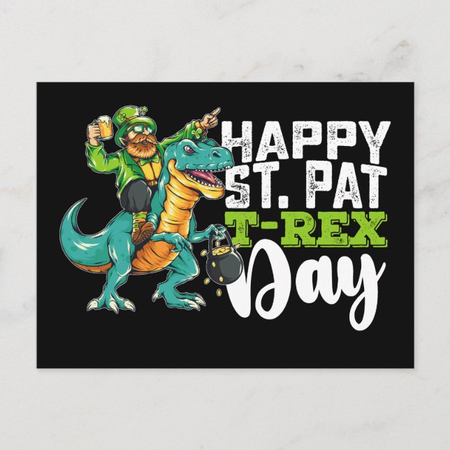 Lycklig St patrick's day Pat T Rex Dinosaur Vykort (Framsida)