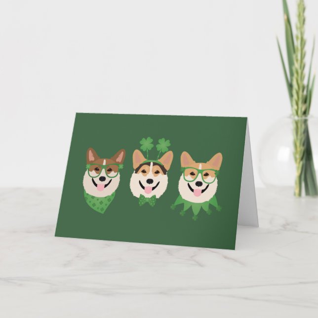 Lycklig St patricks day Pembroke Welsh Corgi Hunda Helgkort (Framsida)