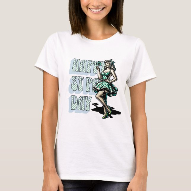 Lycklig St patrick's day Pinup Girl med Shamrock T Shirt (Framsida)