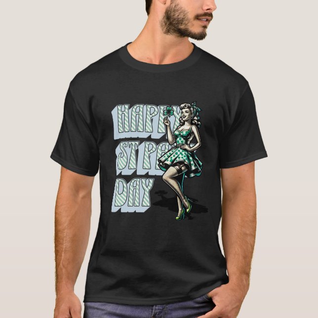 Lycklig St patrick's day Pinup Girl med Shamrock T Shirt (Framsida)