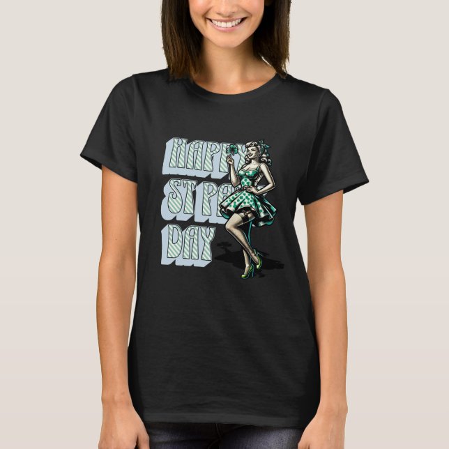 Lycklig St patrick's day Pinup Girl med Shamrock T Shirt (Framsida)