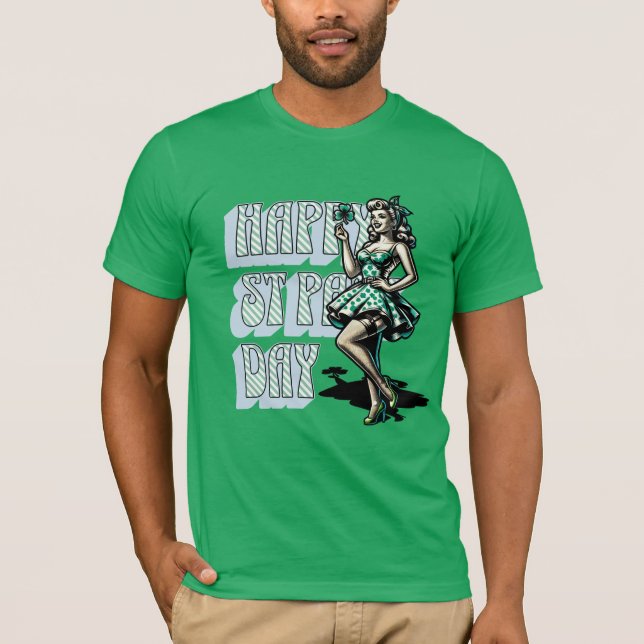 Lycklig St patrick's day Pinup Girl med Shamrock T Shirt (Framsida)