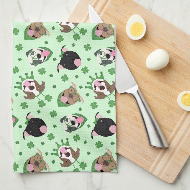Lycklig St patricks day Pit Bull Dogs Kökshandduk (Vikt i Fjärdedel)