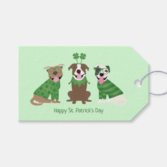 Lycklig St patricks day Pit Bull Dogs Presentetikett (Framsidan (Horisontell))