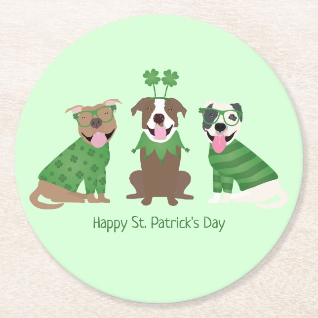 Lycklig St patricks day Pit Bull Dogs Underlägg Papper Rund (Framsidan)