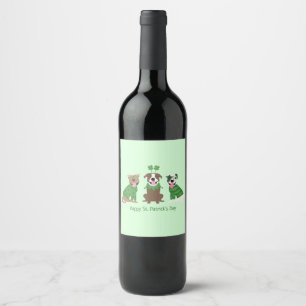 Lycklig St patricks day Pit Bull Dogs Vinflaska Etikett