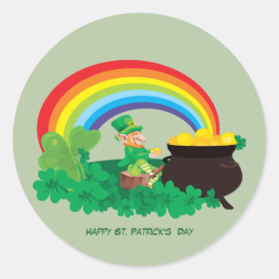 Lycklig St. Patrick's Day Pot of Guld och Rainbow Runt Klistermärke