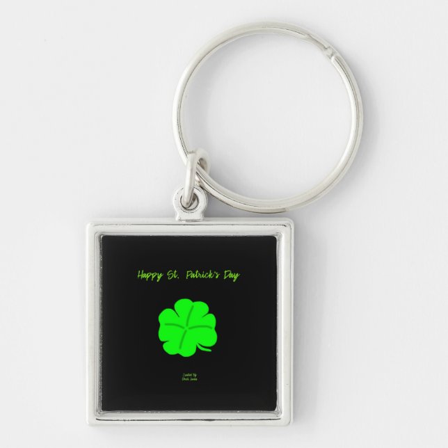 Lycklig St. Patrick's Day Premium Square Nyckelrin Fyrkantig Silverfärgad Nyckelring (Framsidan)