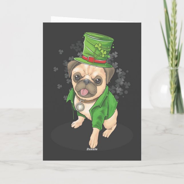 Lycklig St. Patrick's Day Pug-hälsningskort för hu Kort (Baksida)