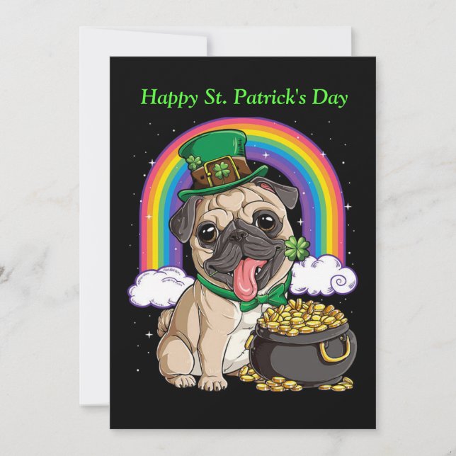 Lycklig St. Patrick's Day Pug hund-inbjudan Inbjudningar (Framsida)