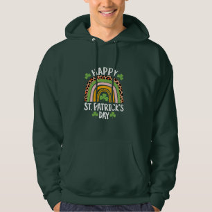 Lycklig St Patrick's Day regnbåge Shamrock Hoodie