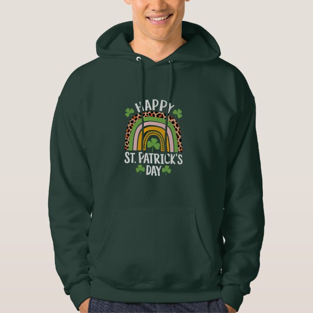 Lycklig St Patrick's Day regnbåge Shamrock  Hoodie (Framsida)