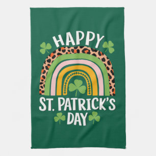 Lycklig St Patrick's Day Regnbåge Shamrock Kökshandduk