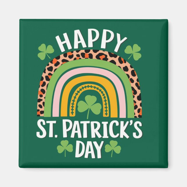 Lycklig St Patrick's Day Regnbåge Shamrock  Magnet (Framsidan)