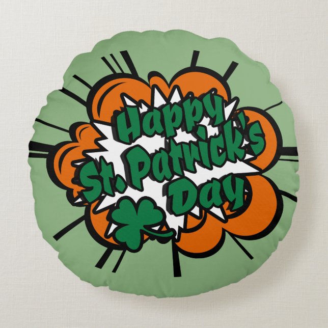 Lycklig St. Patrick's Day Rund Kudde (Framsidan)