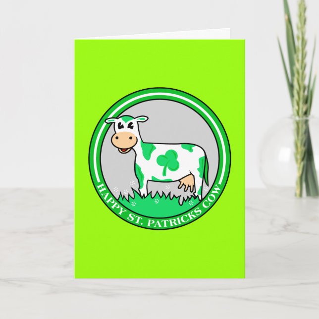 Lycklig St. Patrick's Day Shamrock Cow Kort (Framsida)