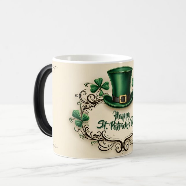 Lycklig St. Patrick's Day Shamrock-design Magisk Mugg (Framsida vänster)