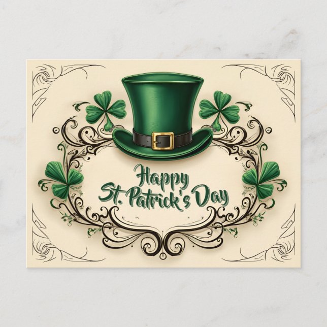 Lycklig St. Patrick's Day Shamrock-design Vykort (Framsida)