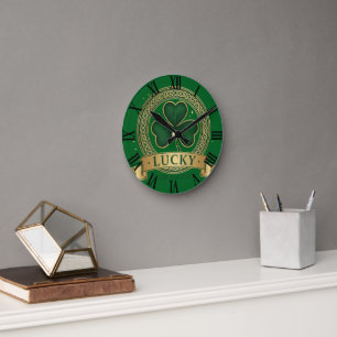 Lycklig St Patrick's Day Shamrock Irländsk Romersk Rund Klocka