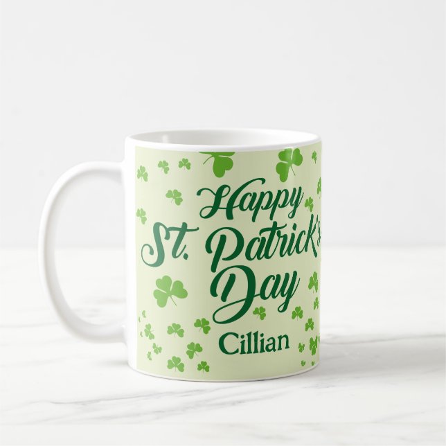 lycklig st patricks day shamrock kaffemugg (Vänster)