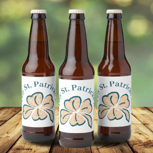 Lycklig St. Patrick's Day Shamrock Klöver Ölflaska Etikett