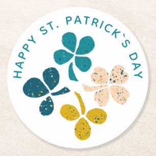 Lycklig St. Patrick's Day Shamrock Klöver Underlägg Papper Rund