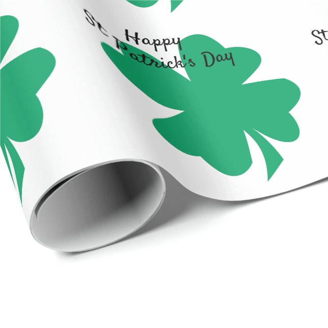 Lycklig St patrick's day Shamrock Löv Grönt White Presentpapper (Rullad Hörn)