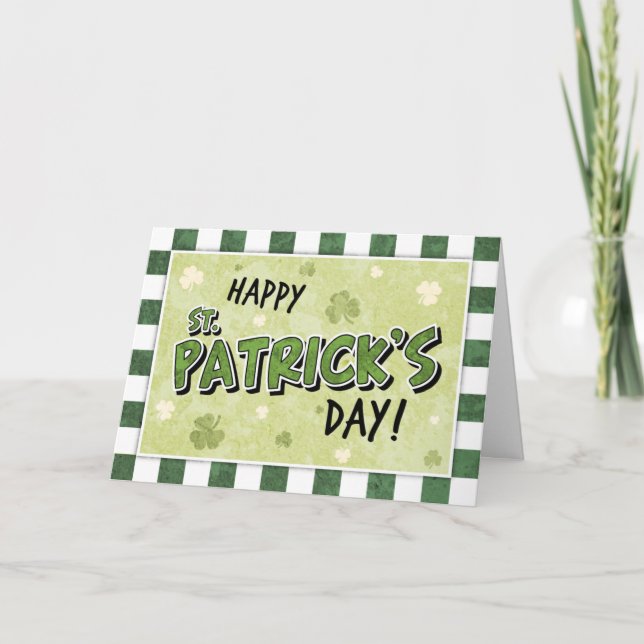 Lycklig St. Patrick's Day - Shamrock och Gingham Kort (Framsida)