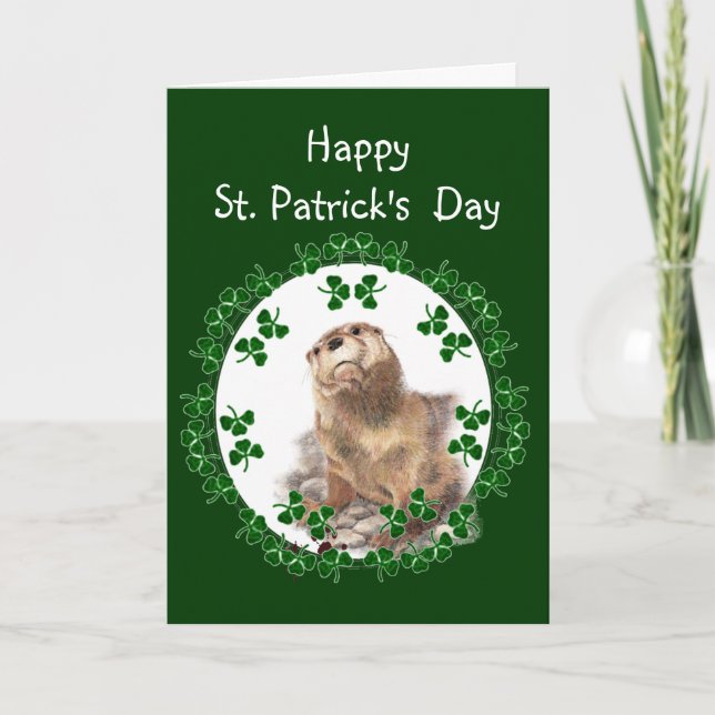 Lycklig St. Patrick's Day Shamrock Otter Animal ro Kort (Framsida)