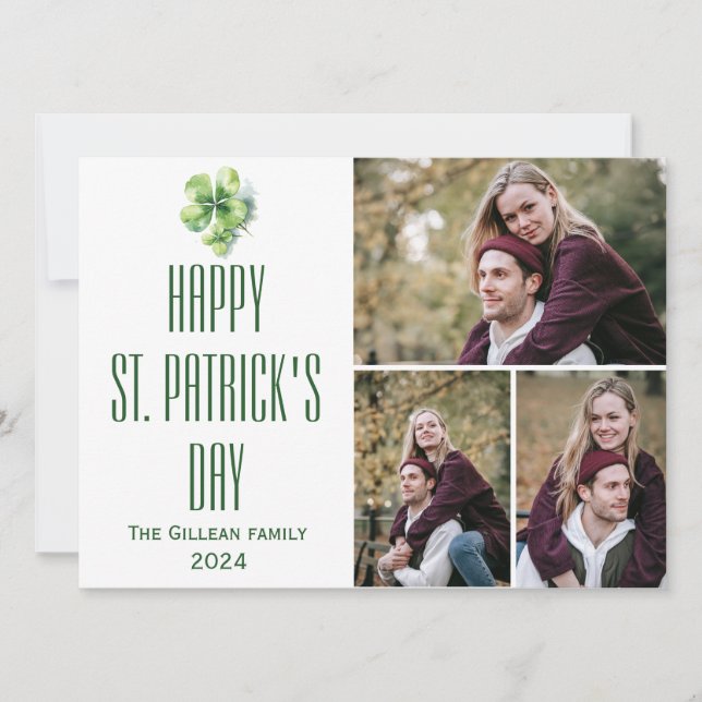Lycklig St. patrick's day Shamrocks family 3-foto Julkort (Framsida)