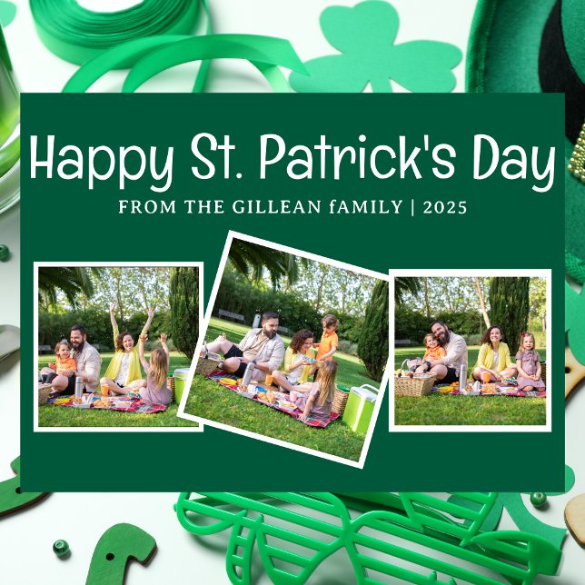 Lycklig St. patrick's day Shamrocks family 3-foto Julkort (Skapare uppladdad)