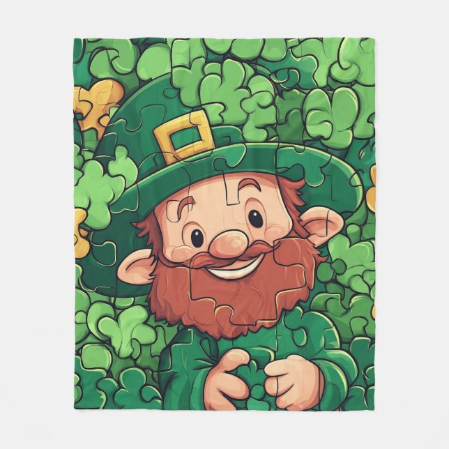Lycklig St. Patrick's Day Shamrocks Puzzle Fleecefilt (Framsidan)