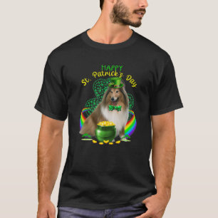Lycklig St patricks day Shetland Hund Leprechaun H T Shirt