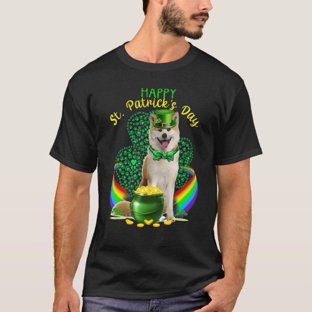 Lycklig St patricks day Shiba Inu Leprechaun Hat S T Shirt (Framsida)