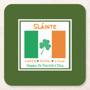 LYCKLIG ST PATRICK'S DAY Sláinte Shamrock Irish Underlägg Papper Kvadrat
